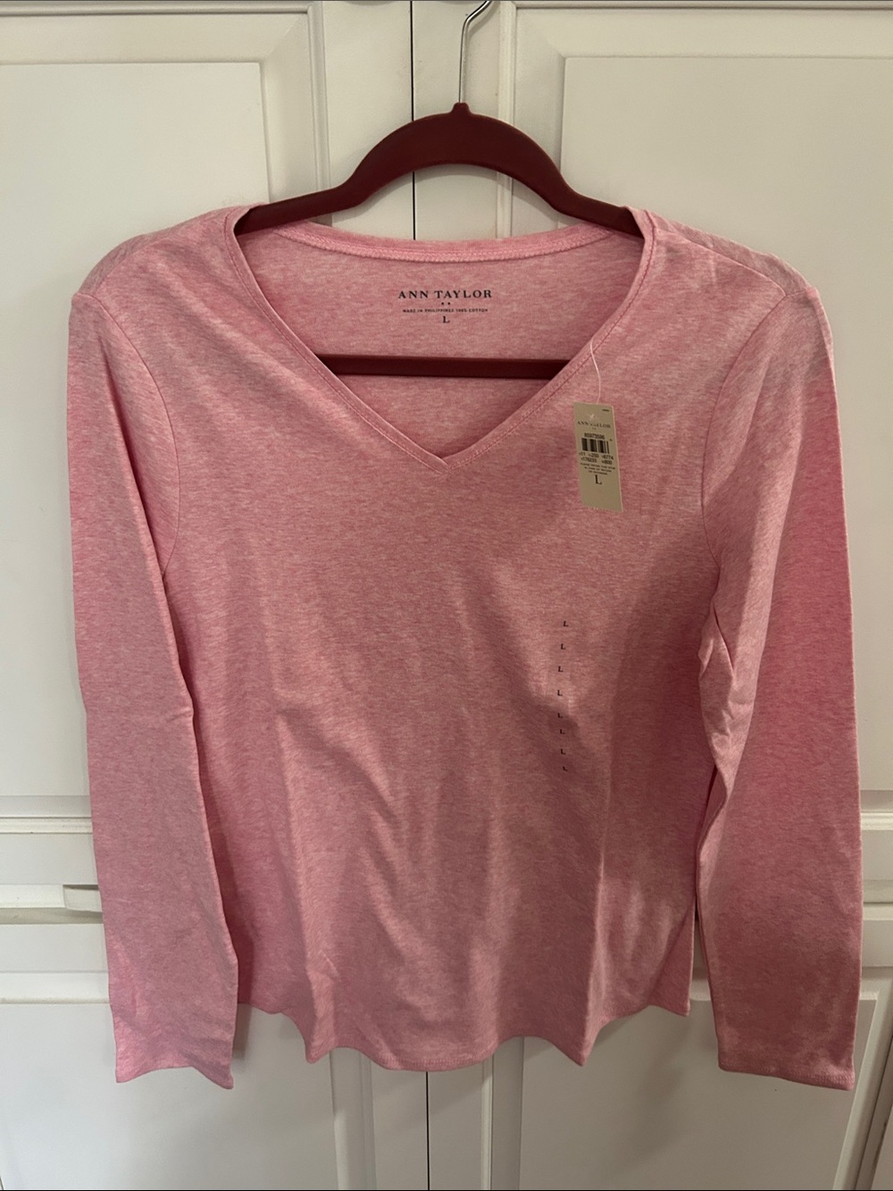 Ann Taylor Heathered Pink V-Neck Long Sleeve Top